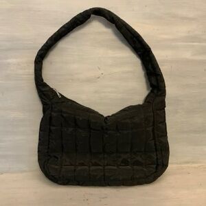 Black Nylon Waffle Quilted Puffer Shoulder Bag Purse Good Condition